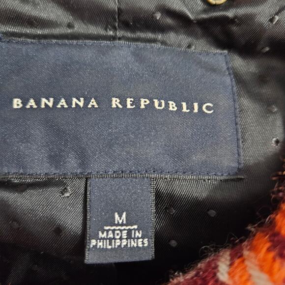 Banana Republic Wool Blend Houndstooth Jacket Medium Orange Red Winter Blazer - Picture 10 of 15